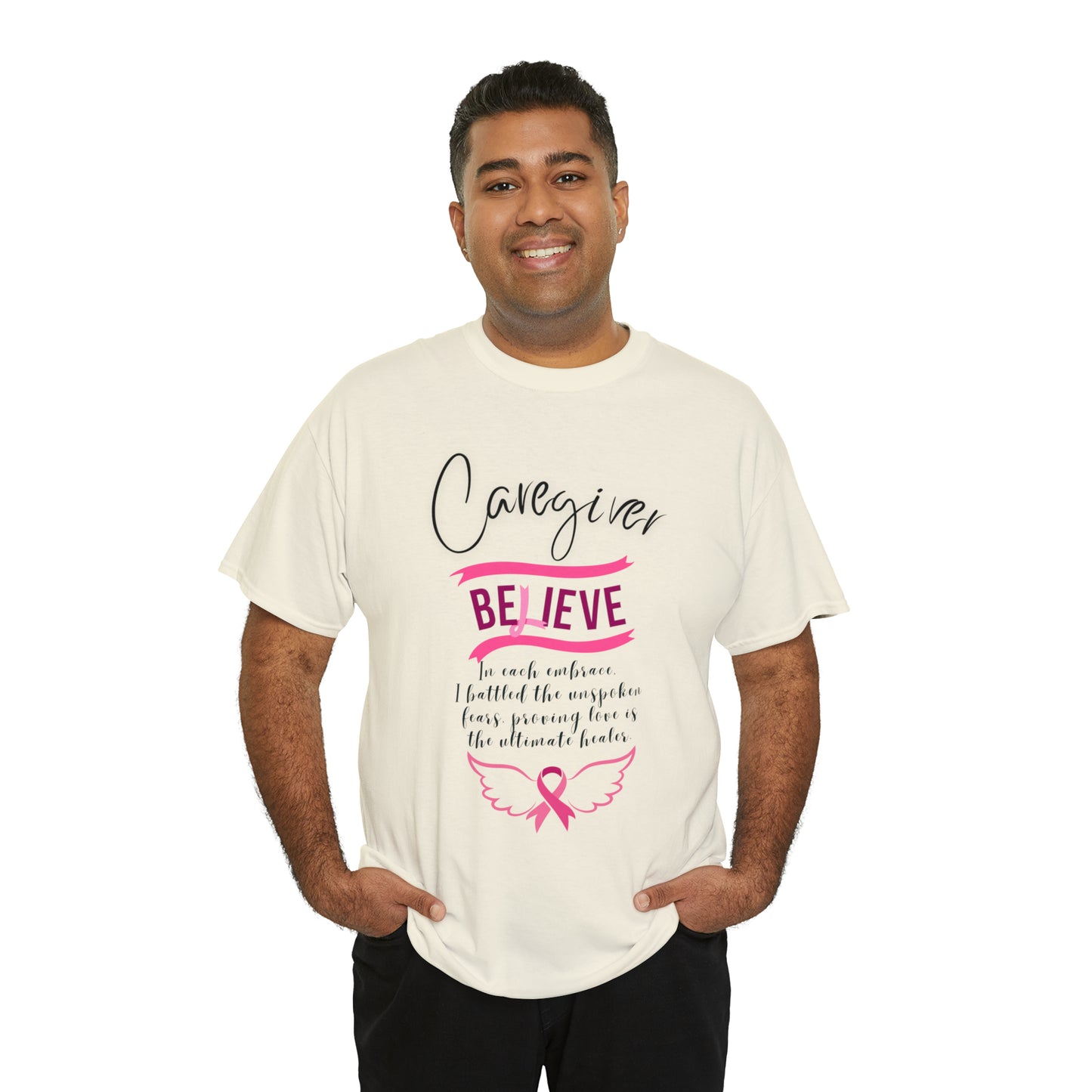 Caregiver Breast Cancer Awareness Unisex Heavy Cotton Tee