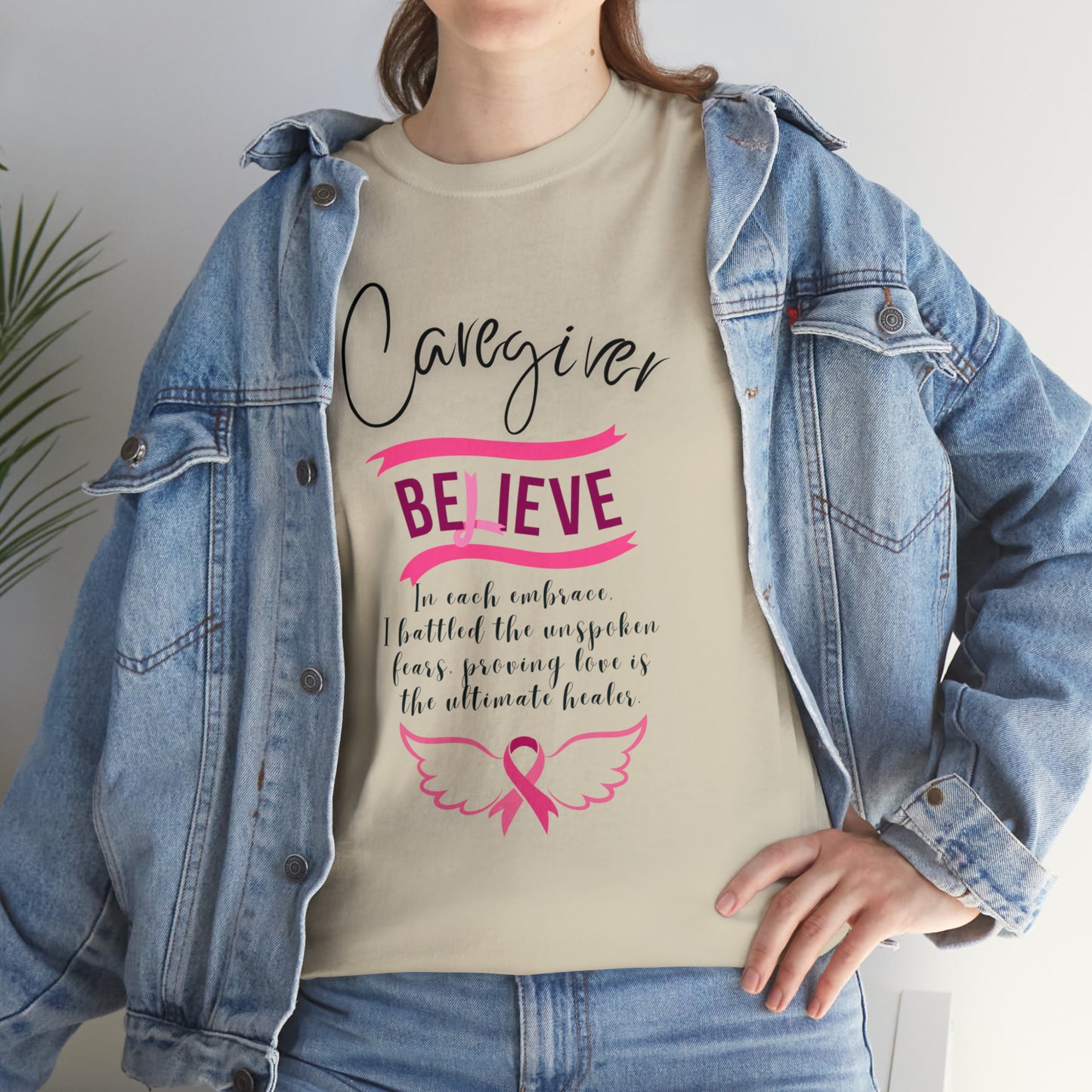 Caregiver Breast Cancer Awareness Unisex Heavy Cotton Tee