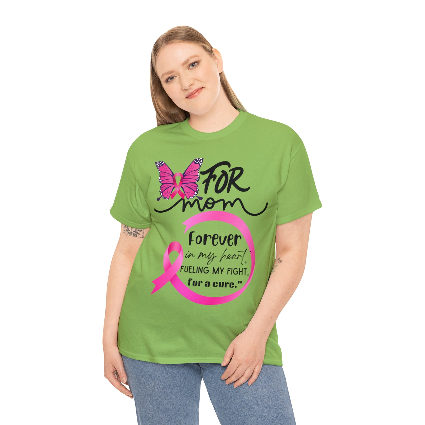 "For Mom" Unisex Breast Cancer Awareness Heavy Cotton Tee