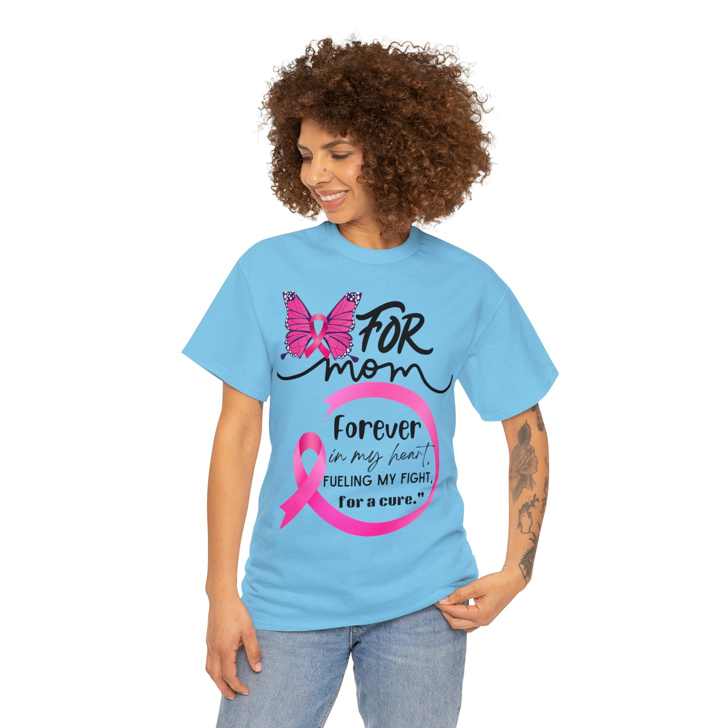 "For Mom" Unisex Breast Cancer Awareness Heavy Cotton Tee