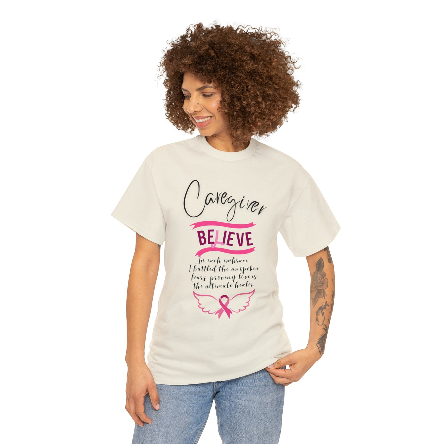 Caregiver Breast Cancer Awareness Unisex Heavy Cotton Tee