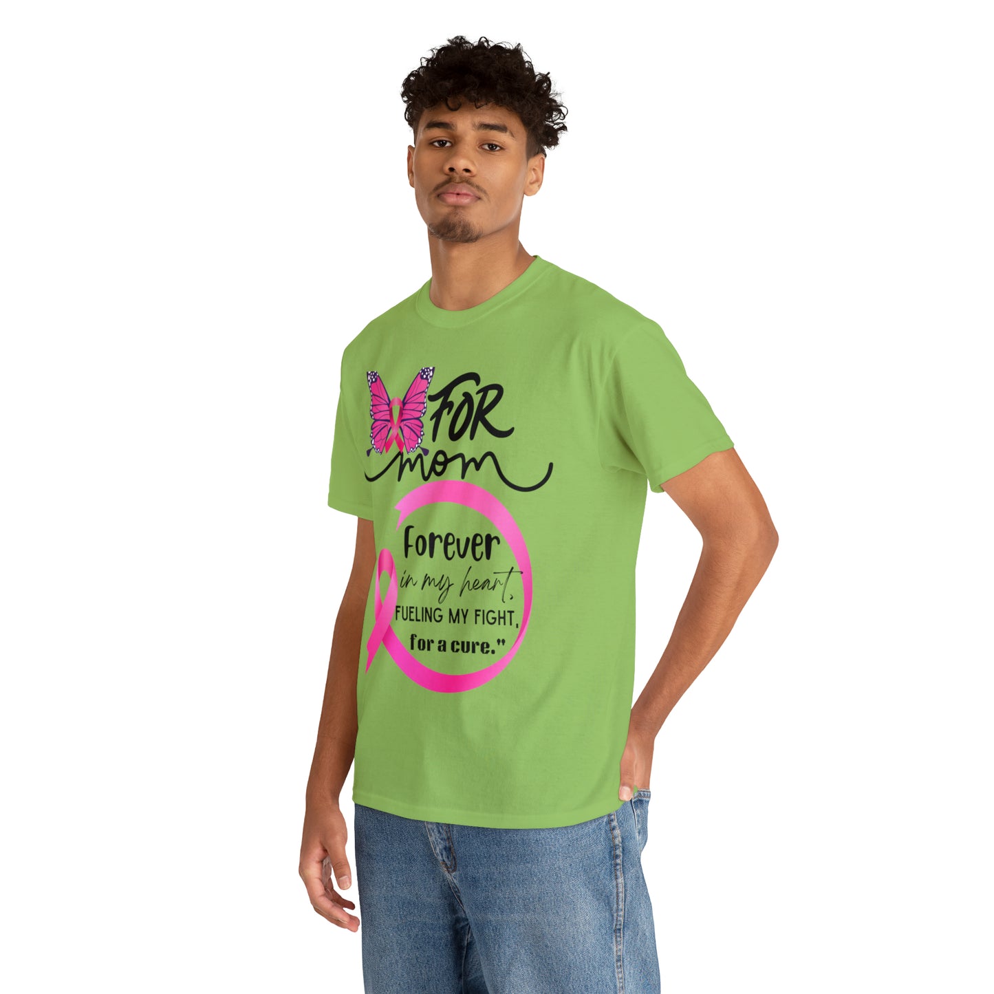 "For Mom" Unisex Breast Cancer Awareness Heavy Cotton Tee