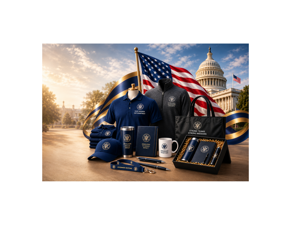 Government branded apparel, promotional products, custom kits and merchandise by Conversation Pieces