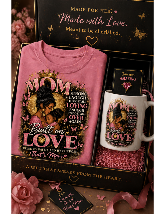 “Built on Love” Mom Gift Set 💖 T-Shirt & Mug Bundle (Plus Individual Options)