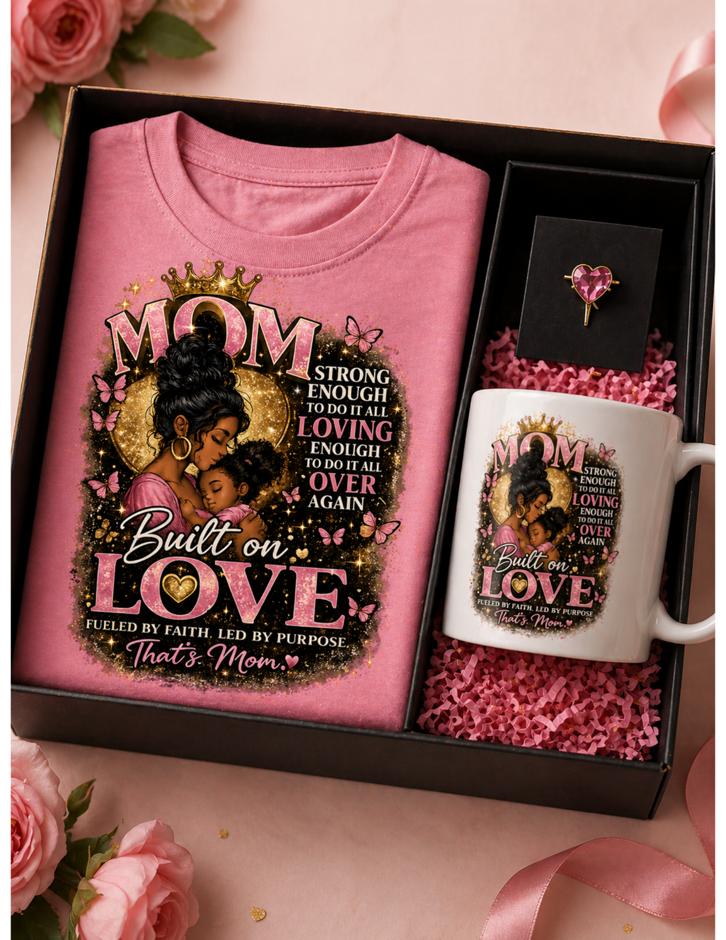 “Built on Love” Mom Gift Set 💖 T-Shirt & Mug Bundle (Plus Individual Options)