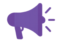 Purple megaphone icon on a white background