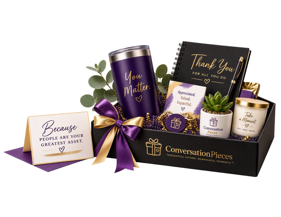 Conversation Pieces employee recognition gift box and branded workplace appreciation products