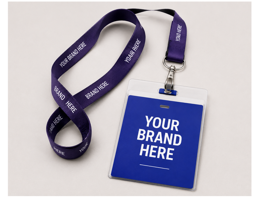 Conference badges and branded lanyards